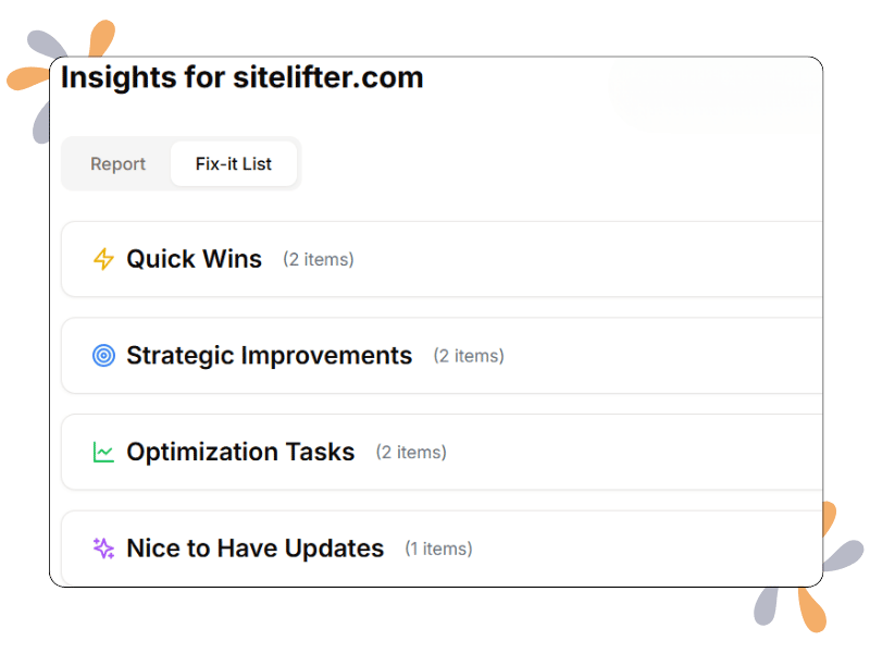 Fix-it list from sitelifter